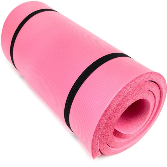 Crown Sporting Goods 1" Yoga Cloud Extra Thick Exercise Mat - 72" x 24" with Carry Strap - Exercise Mats for Home Workout - Yoga and Pilates Exercise Workout Mat - 4X Thick Yoga Mat (Pink)
